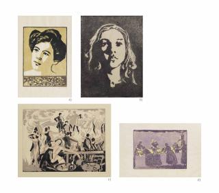 Alice Bailly - Sammelnummer von vier Werken: Frauenkopf, 1905  Frauenkopf, 1904  Le Bal Bullier, 1924  Scènes valaisannes, à la Fontaine, 1906