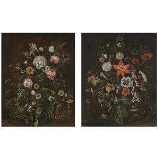 Alida Withoos - A Still Life With Irises, Morning Glory, Fox Gloves, A Red Lily And Other Flowers On A Forest Floor; A Still Life With Roses, Daisies And An Iris, And Other Flowers On A Forest Floor