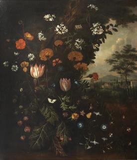 Alida Withoos - Tulips, chrysanthemums, honeysuckle, convolvulus and other flowers