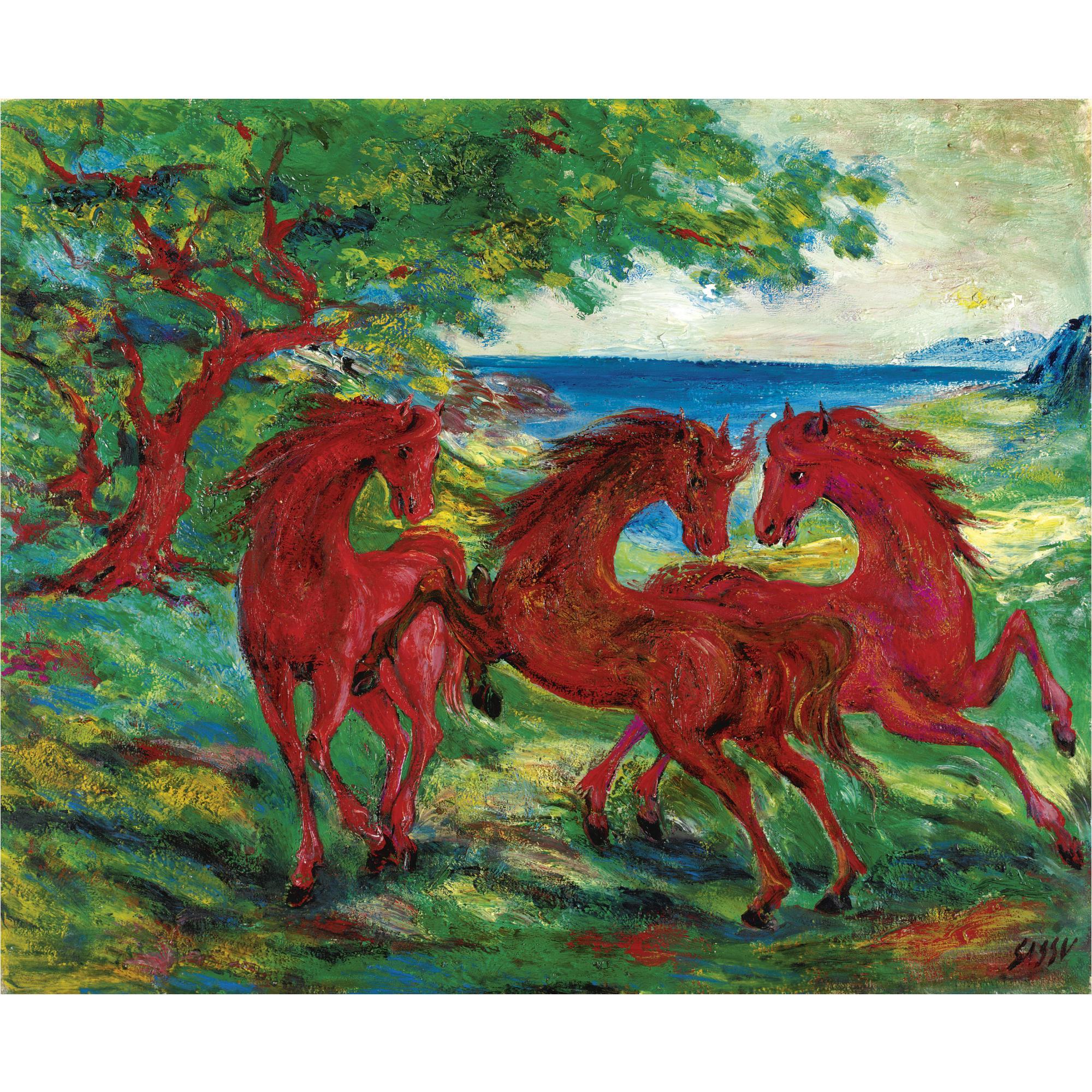 Aligi Sassu - Tre Cavalli Sul Mare