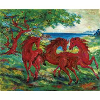 Aligi Sassu - Tre Cavalli Sul Mare