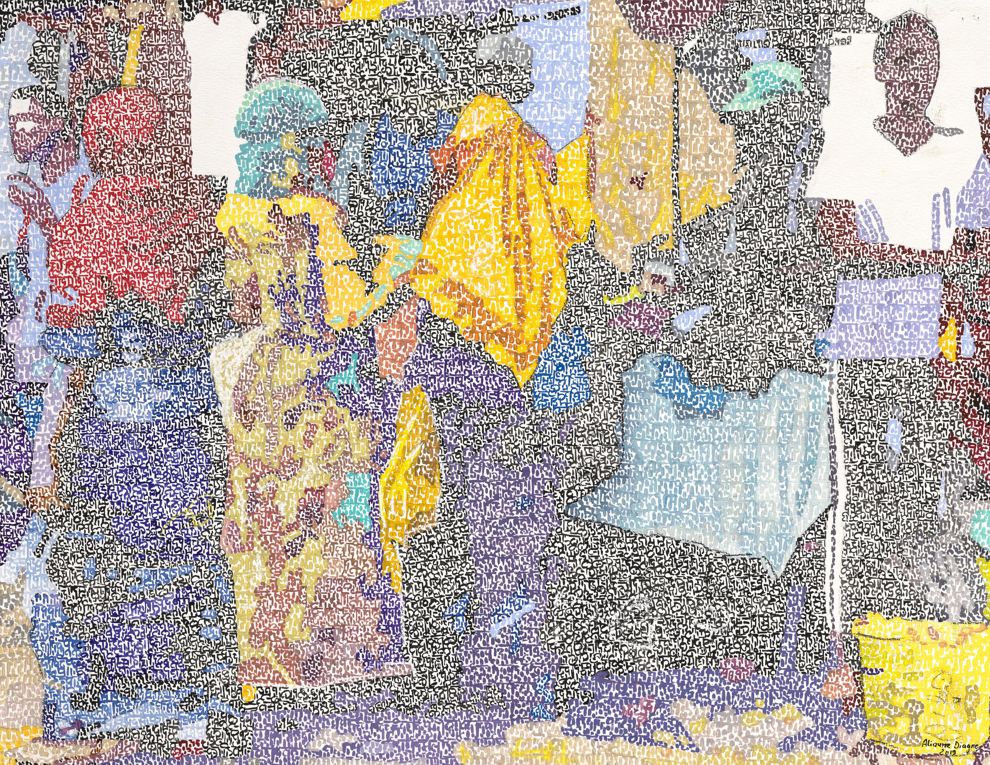 Alioune Diagne - Le Marché Rufique Sénégal - Collection Scène de marché sénégalais