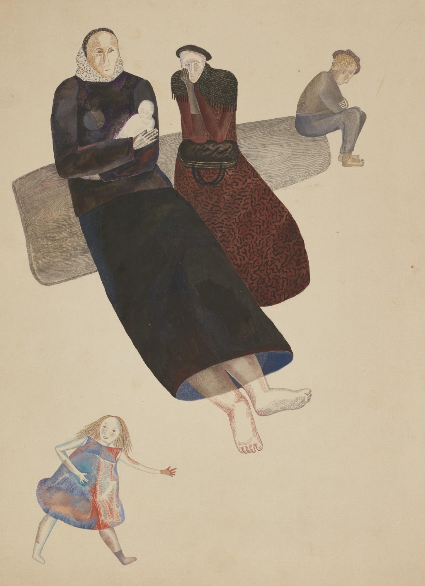 Alisa Poret - Figures Sitting On A Log