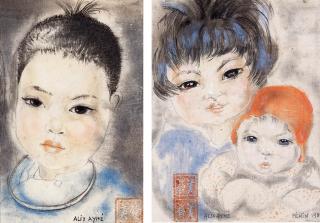 Alix Ayme - Portrait of a girl; portriat of a girl holding a baby