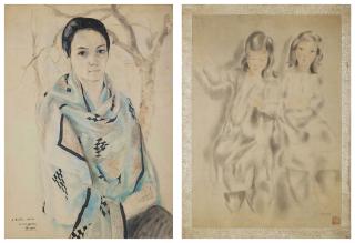 Alix Aymé - Portrait Of A Lady; & Two Young Girls