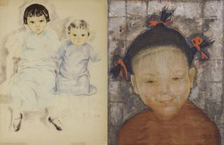 Alix Aymé - Portrait of a Young Vietnamese; & Portrait of Two Vietnamese Children