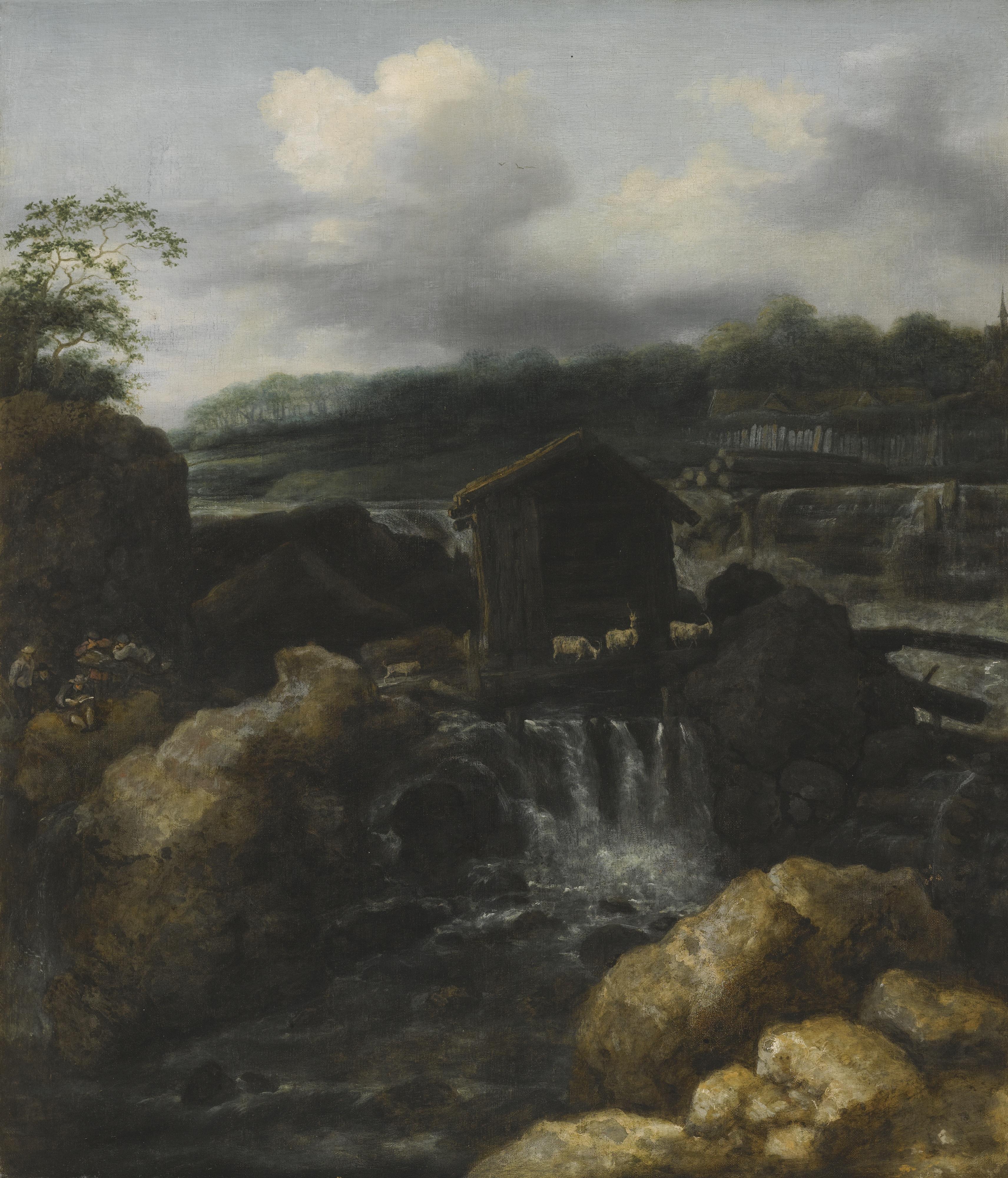 Allaert Van Everdingen - A Nordic Landscape With Herders Resting Beside A Waterfall