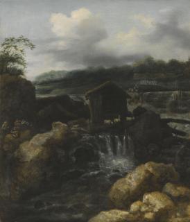 Allaert Van Everdingen - A Nordic Landscape With Herders Resting Beside A Waterfall