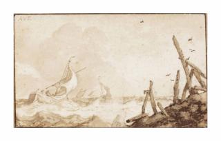 Allaert Van Everdingen - Fishing boats offshore in choppy seas