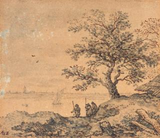 Allaert Van Everdingen - Three men near an estuary