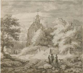 Allaert van Everdingen - Travellers On A Path By A Church