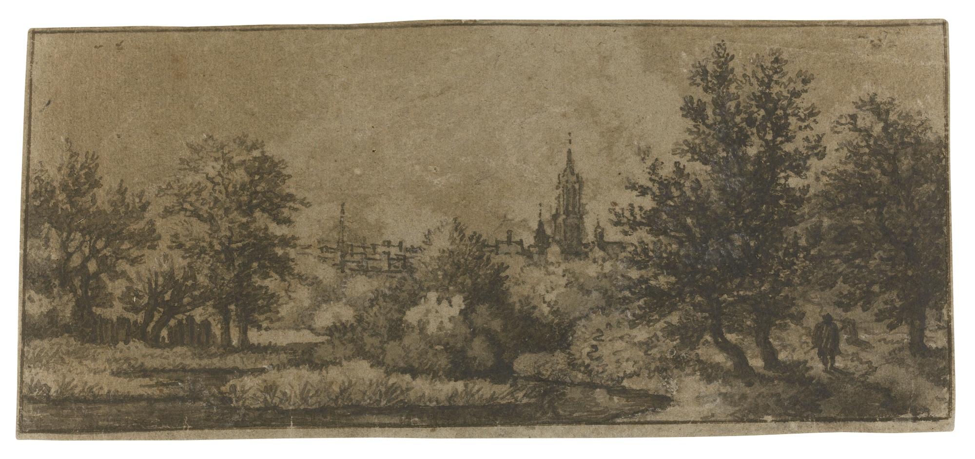 Allaert van Everdingen - Wooded Landscape With City Rooftops In The Distance