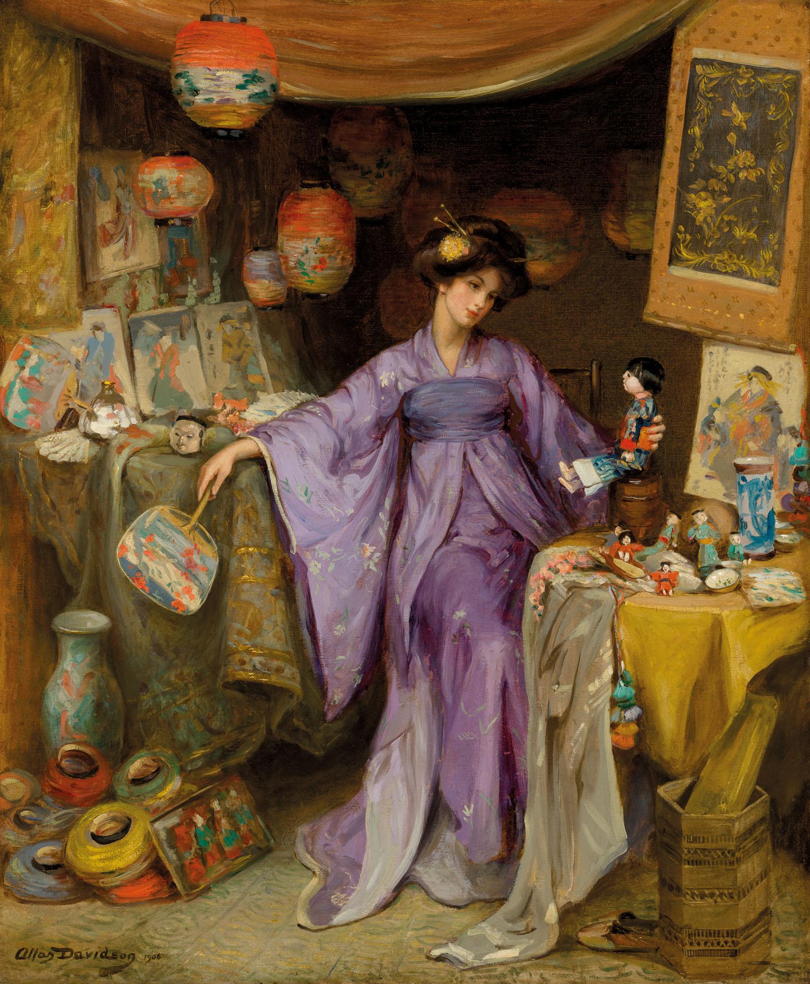 Allan Douglas Davidson, R.O.I., R.B.A. - An English Yum-Yum: my lady lights the sombre day: A scene from The Mikado