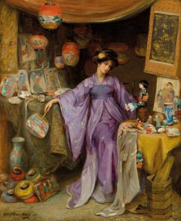 Allan Douglas Davidson, R.O.I., R.B.A. - An English Yum-Yum: my lady lights the sombre day: A scene from The Mikado