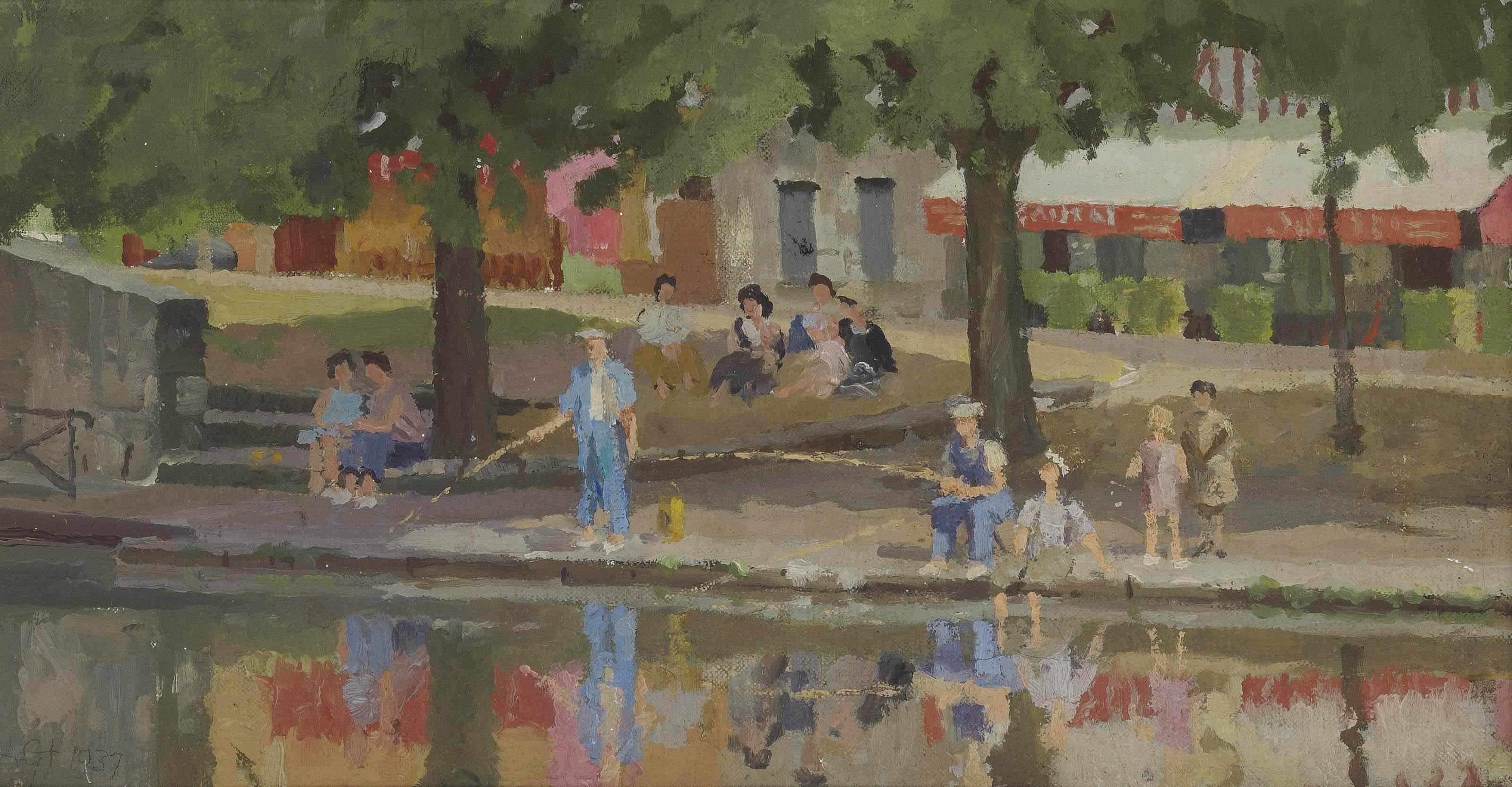Allan Gwynne-Jones, R.A. - Boys Fishing, Briare sur Loire