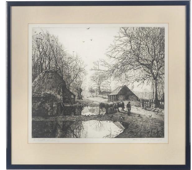 Allan Gwynne-Jones, R.A. - Horses watering in the farmyard