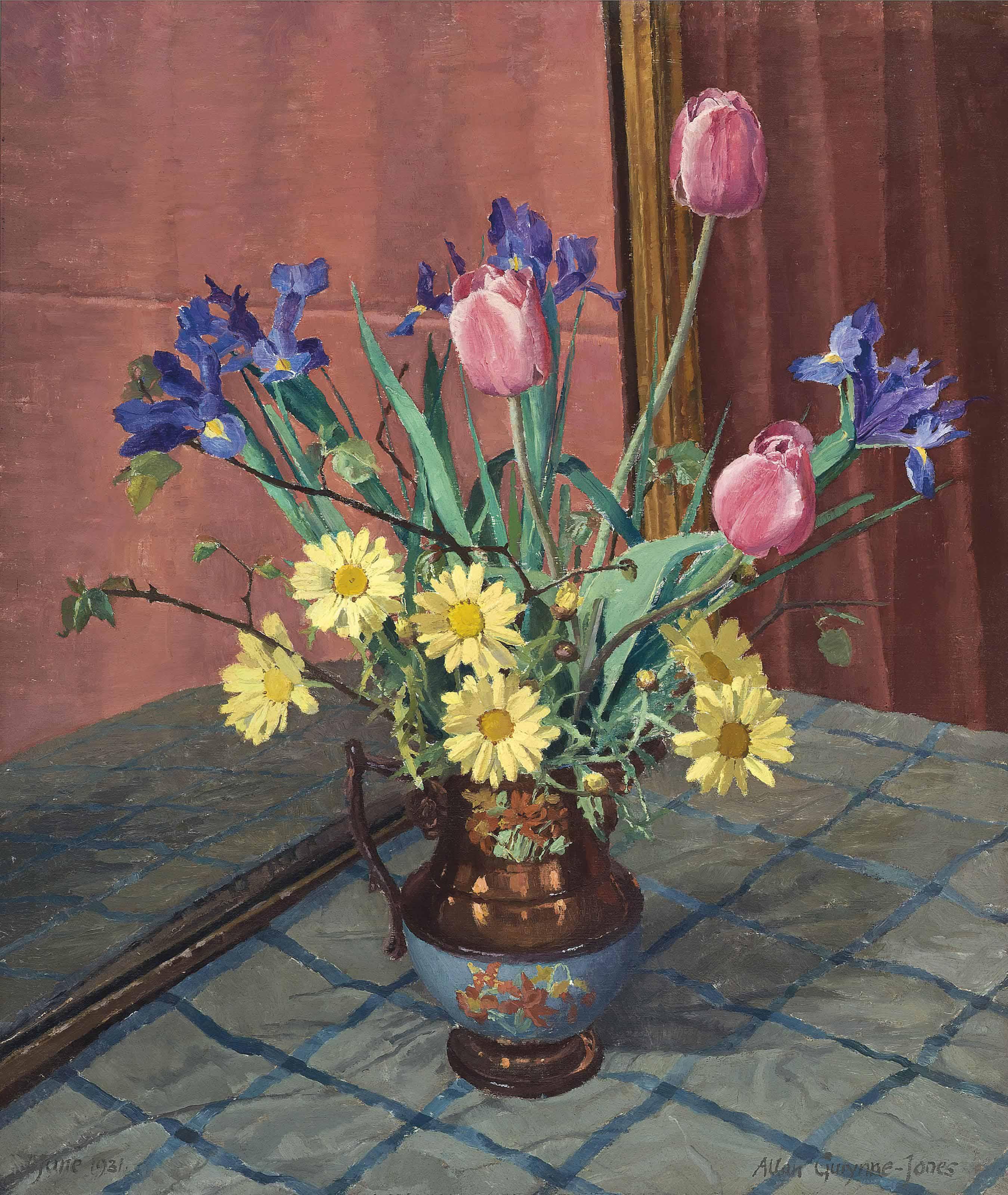 Allan Gwynne-Jones, R.A. - Tulips, Irises and Daisies