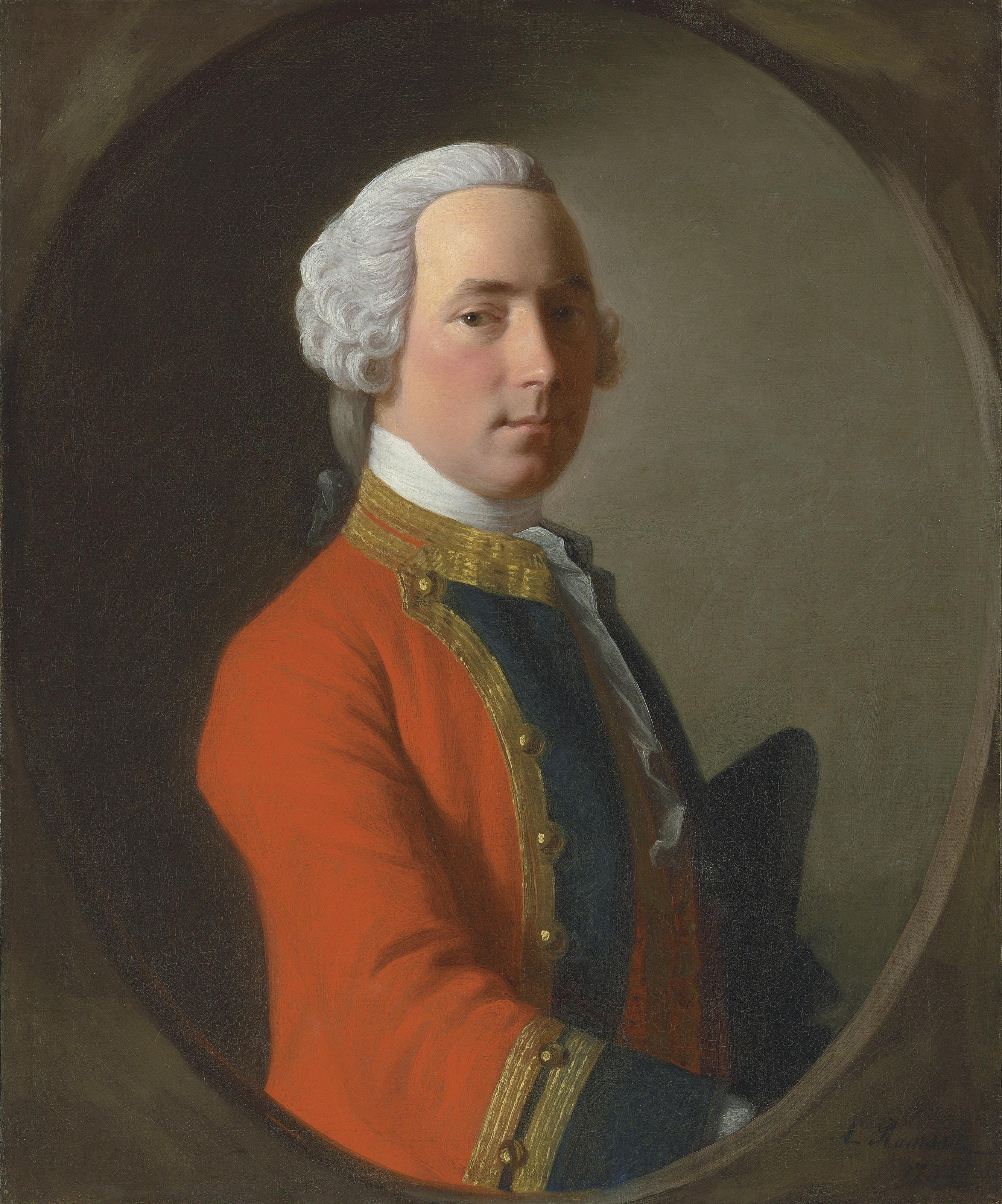 Allan Ramsay, R.A. - Portrait Of Lieutenant John Abercrombie (D. 1758) Of The 1St Foot, The Royal Regiment, Half-Length, In A Feigned Oval