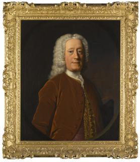 Allan Ramsay - Portrait Of A Gentleman, Possibly Colonel Sir John Walkinshaw Of Barrowfield (1676-1780), Half-Length, Wearing A Russet Coloured Coat Over A Pink Waistcoat With An Embroidered Trim