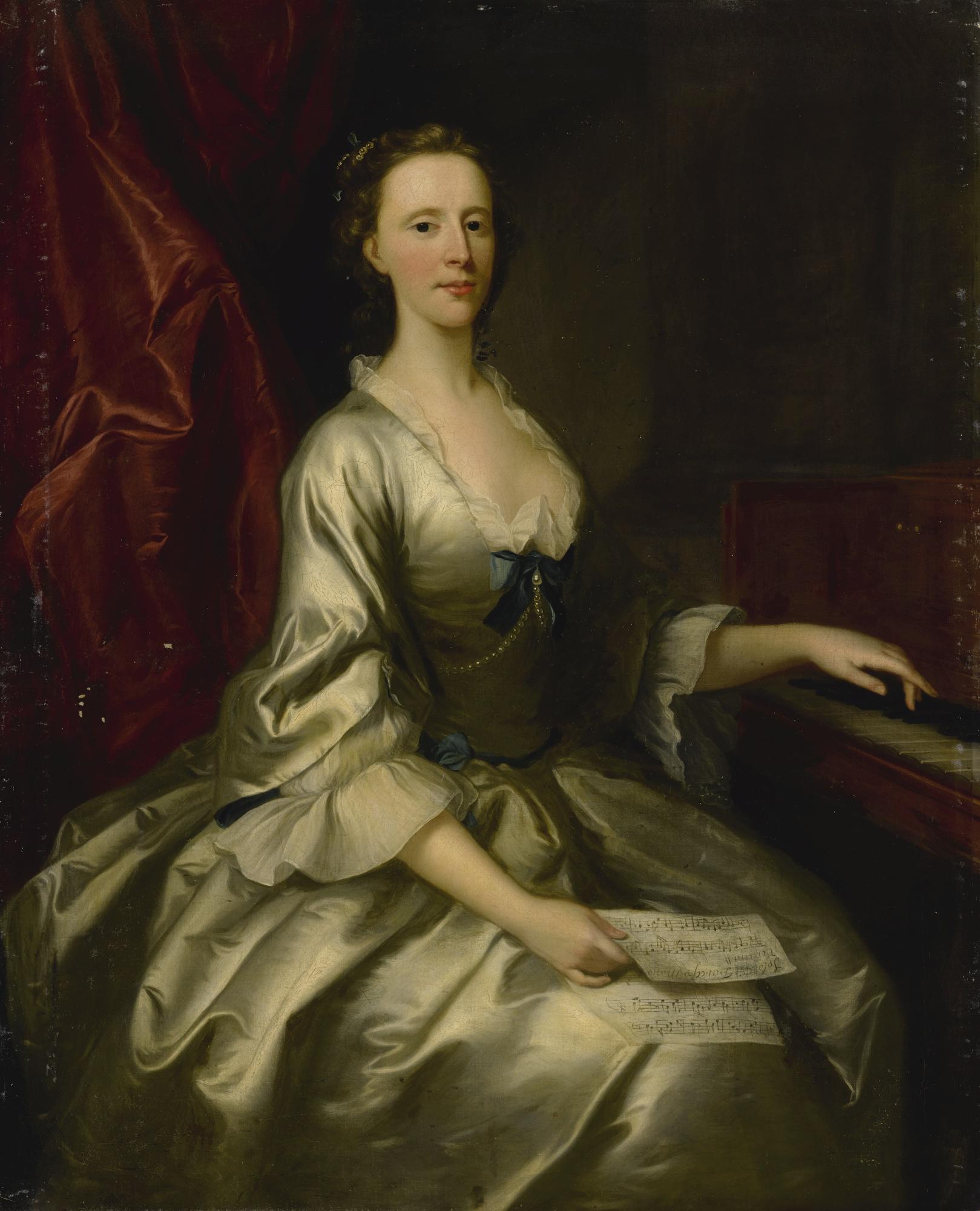 Allan Ramsay - Portrait Of A Lady, Three-Quarter Length, Seated At A Harpsichord, Holding A Sheet Of Music