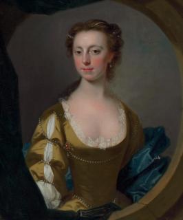 Allan Ramsay - Portrait of a lady, traditionally identified as Mrs. Kitty Clive, half-length, in a feigned stone oval window