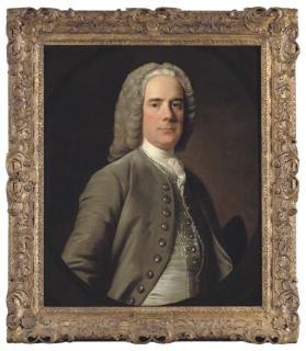Allan Ramsay - Portrait of Andrew Wauchope of Niddrie (1711-1784), half-length, in a grey coat and silver waistcoat, feigned oval