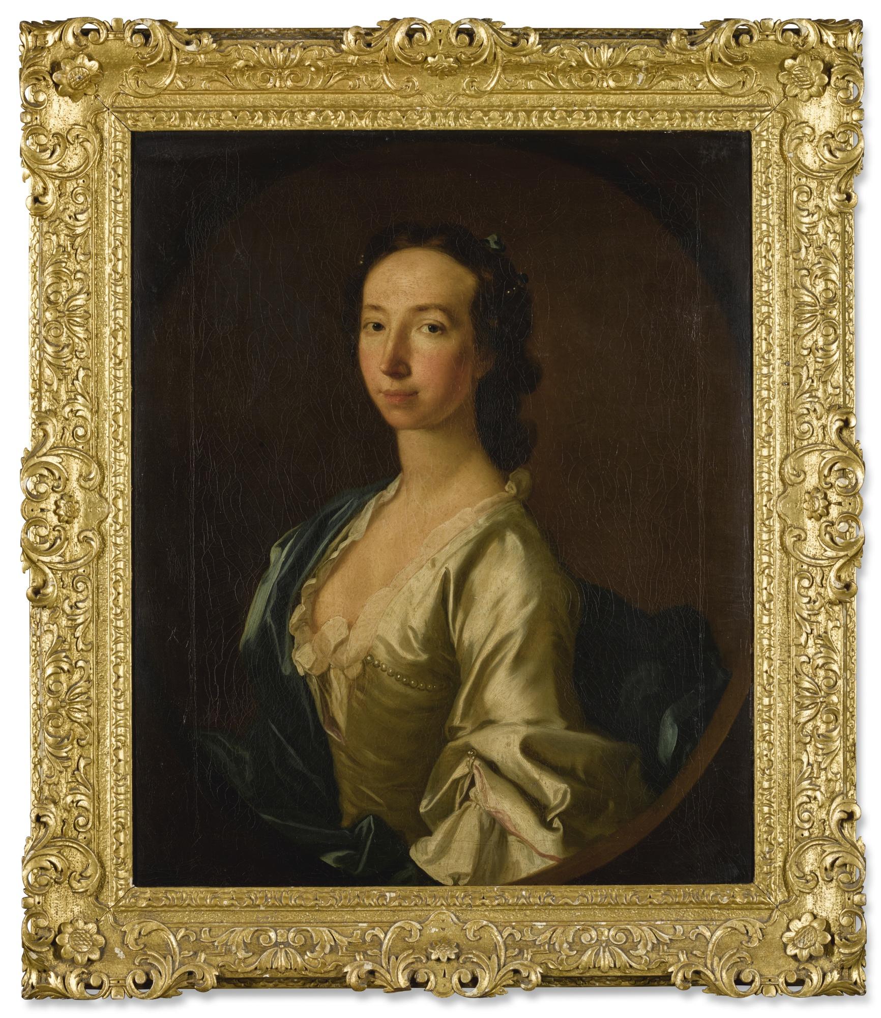 Allan Ramsay - Portrait Of Clementina Maria Sophia Walkinshaw (1726-1802), Half-Length, Wearing A White Dress, A Blue Cloak, And Pearls In Her Hair