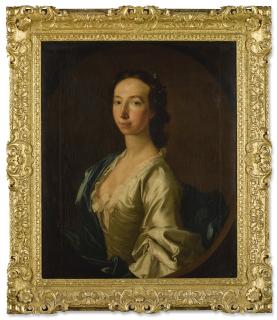 Allan Ramsay - Portrait Of Clementina Maria Sophia Walkinshaw (1726-1802), Half-Length, Wearing A White Dress, A Blue Cloak, And Pearls In Her Hair