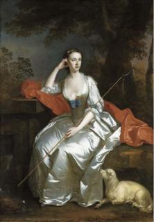 Allan Ramsay - Portrait of Lady Jane Douglas, full-length, as a shepherdess seated in a landscape