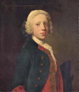 Allan Ramsay - Portrait Of Marescoe Frederick, Half-Length, In A Blue Military Coat And Red Waistcoat, Holding A Tricorn