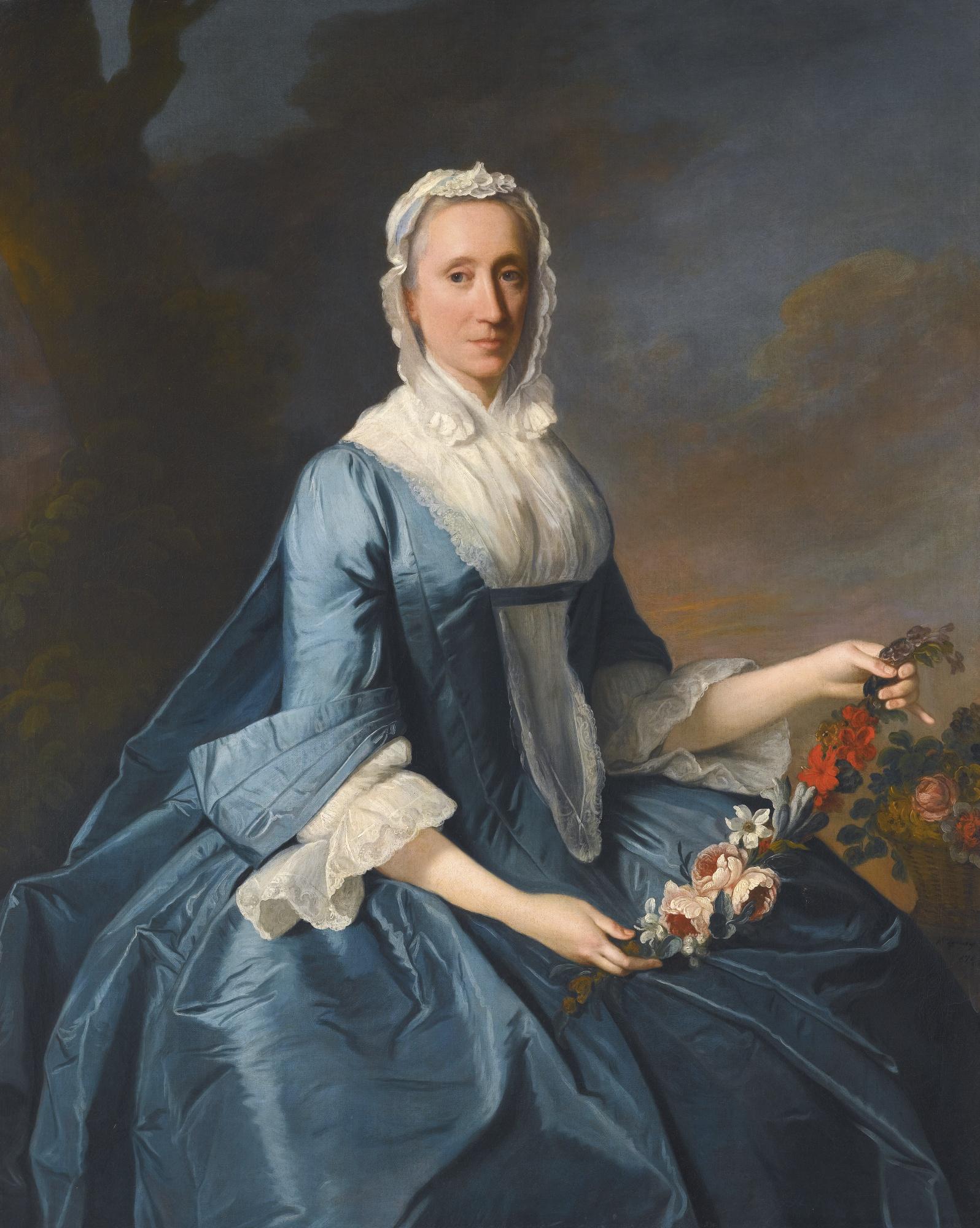 Allan Ramsay - Portrait Of Miss Finch, Three-Quarter Length, Seated, Holding A Garland Of Flowers