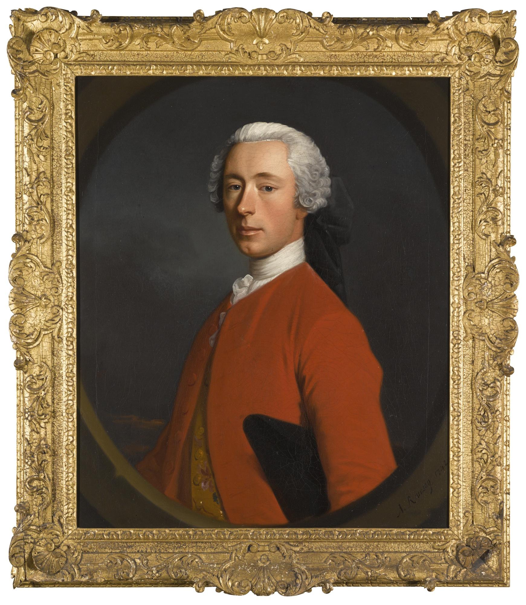 Allan Ramsay - Portrait Of Sir George Hay-Makdougall, 3Rd Bt. (1705-77), Half-Length, Wearing A Red Coat Over An Embroidered Waistcoat