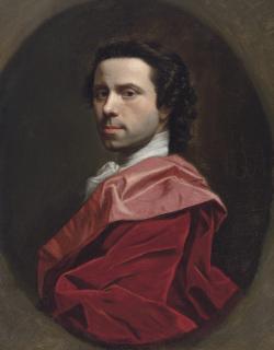 Allan Ramsay - Self-Portrait, bust-length, in a red mantle, in a feigned oval