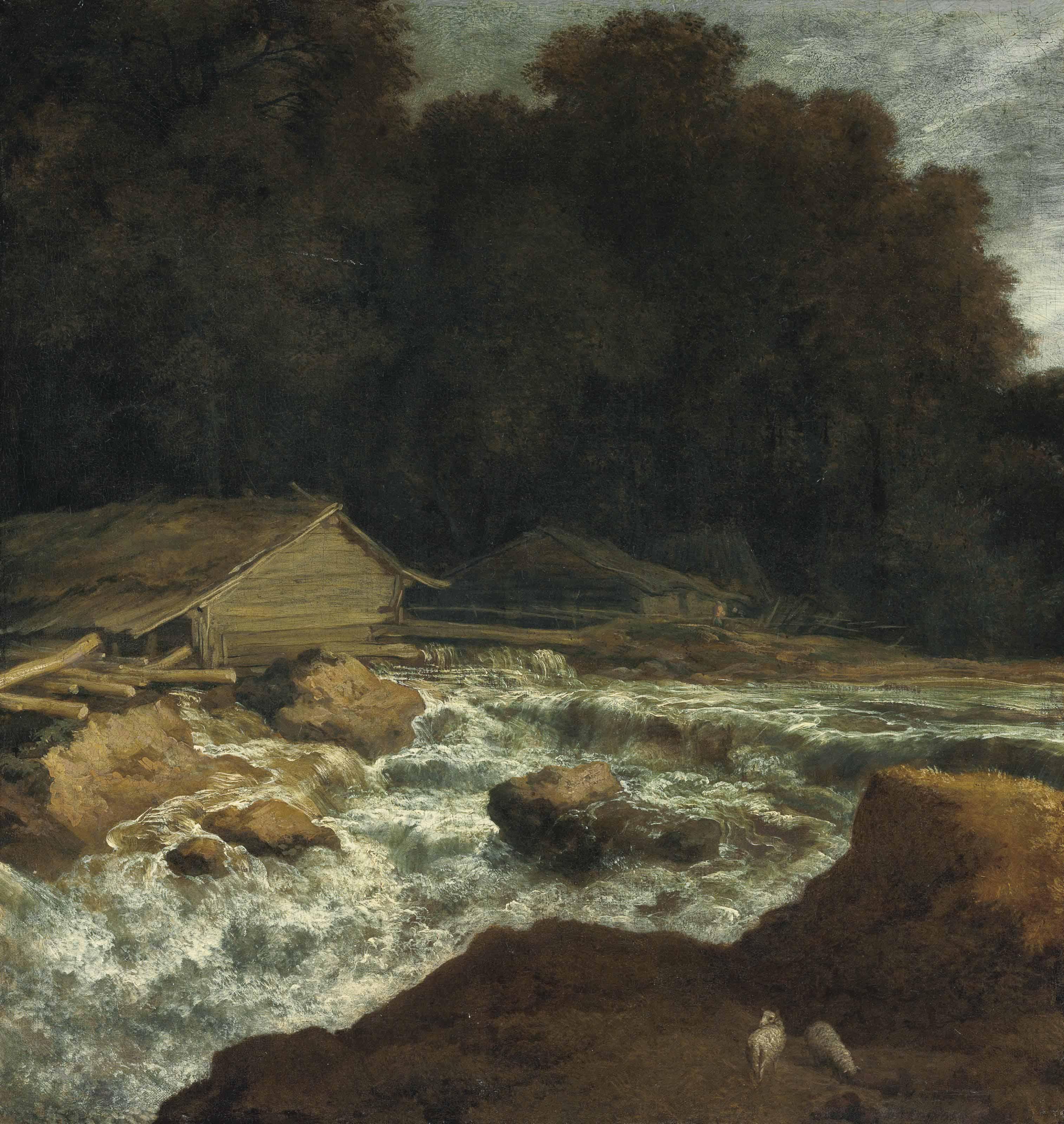 Allart Van Everdingen - A Wooded River Landscape With A Woodmill By A Wier