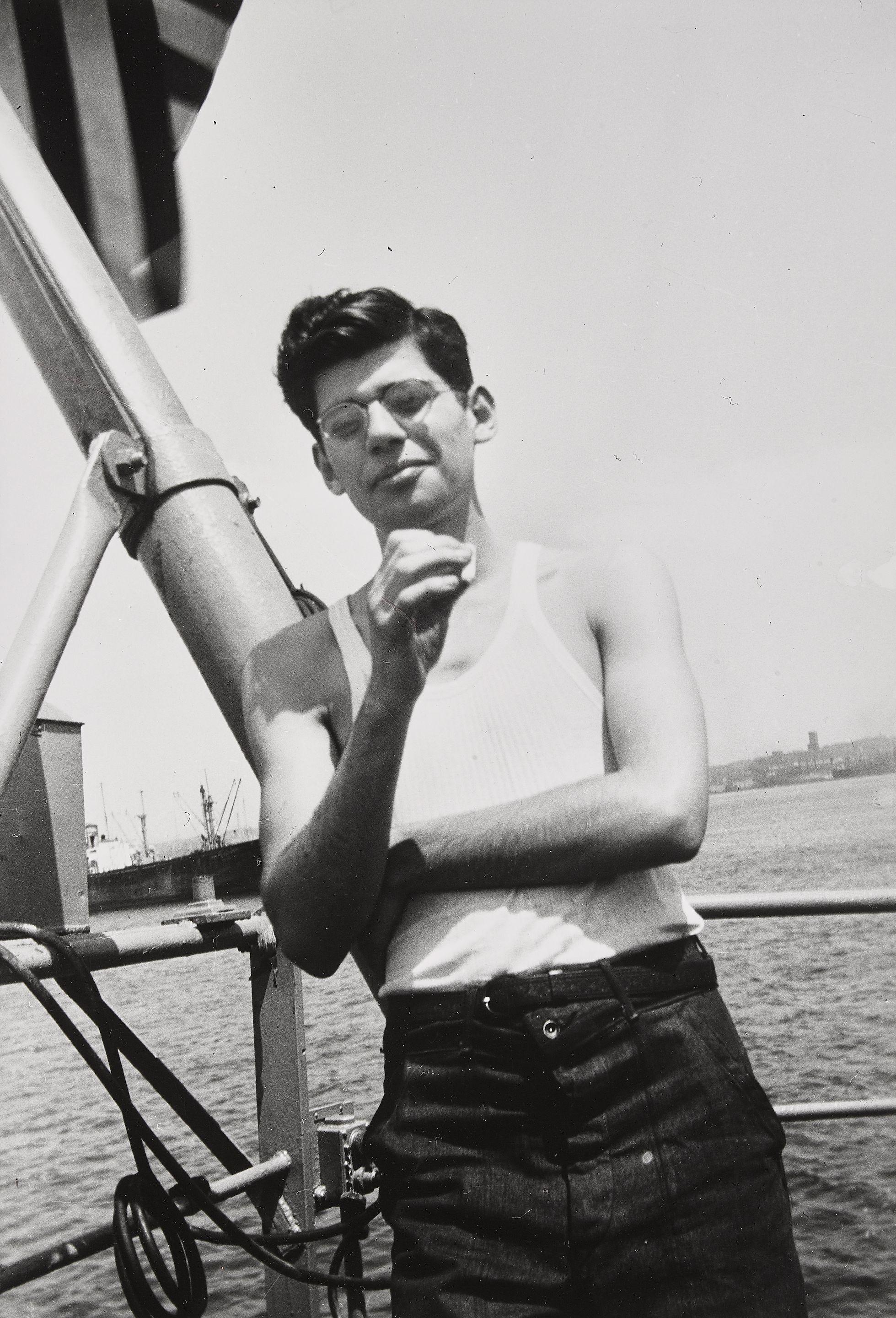 Allen Ginsberg - Allen Ginsberg, Utility Man S.S. John Blair First Back From Galveston-Dakar Doldrums Trip, I Handed My Camera To The Radio-Man On The Ship\'S Fantail, Smoking What? In New York Harbor