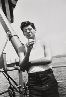 Allen Ginsberg - Allen Ginsberg, Utility Man S.S. John Blair First Back From Galveston-Dakar Doldrums Trip, I Handed My Camera To The Radio-Man On The Ship\'S Fantail, Smoking What? In New York Harbor