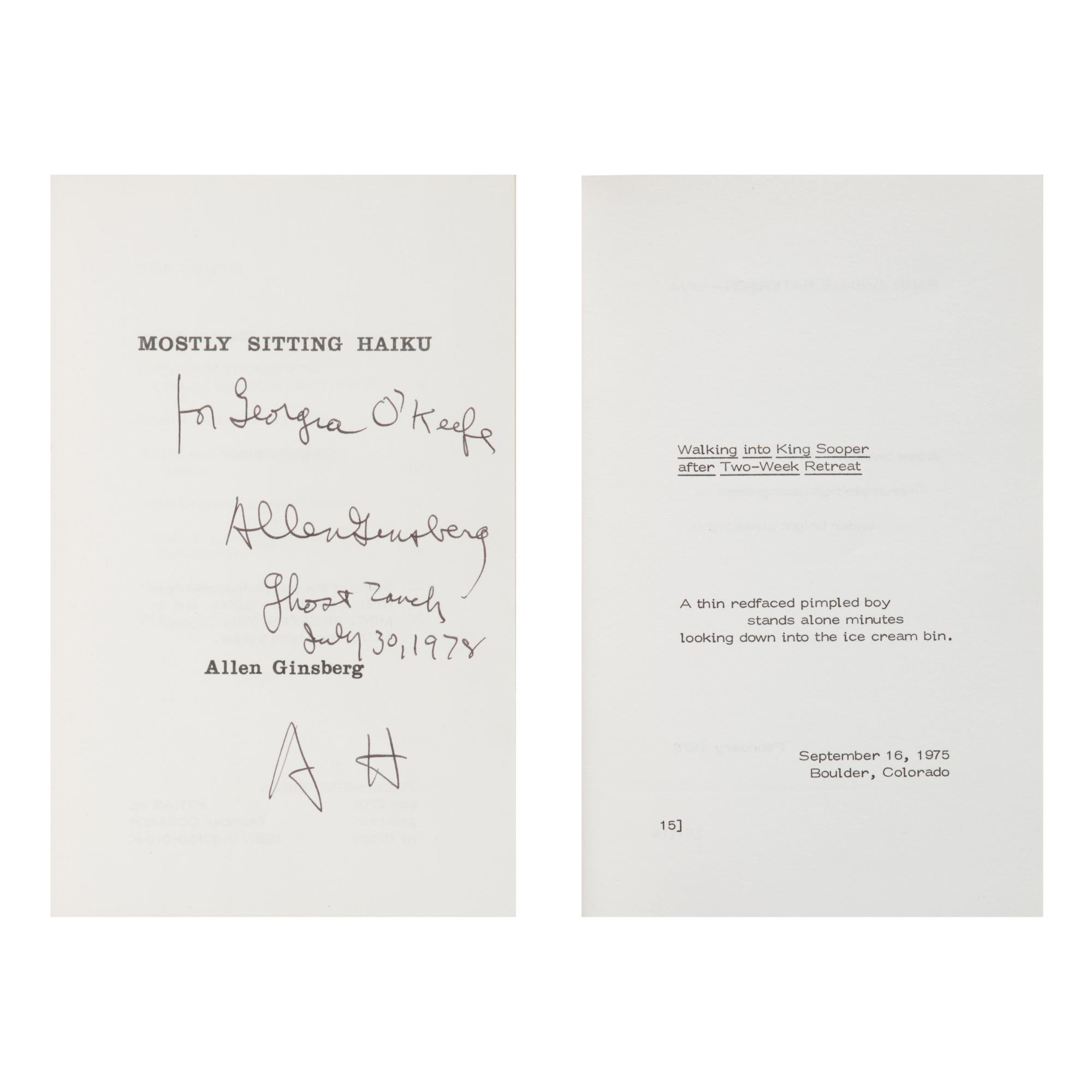 Allen Ginsberg - Mostly Sitting Haiku. (Paterson, New Jersey: From Here Press, 1978); Presentation Copy