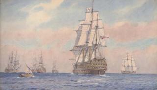 Alma Claude Burlton Cull - Nelson In H.M.S. Victory Joining The Fleet Off Cadiz Prior To The Battle of Trafalgar