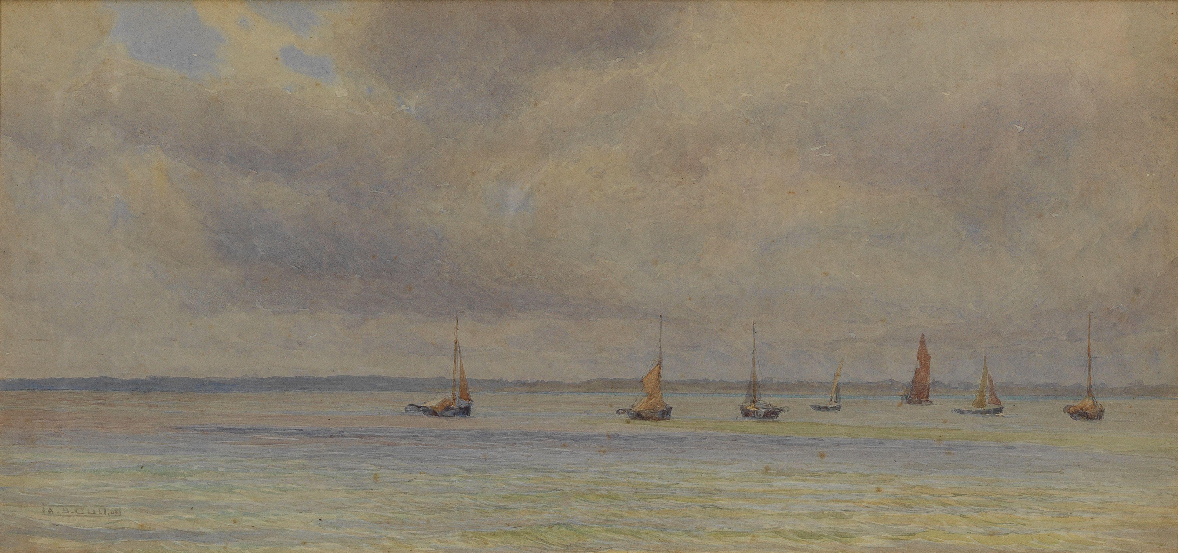 Alma Claude Burlton Cull - Sailing boats at anchor; a grey day in the Solent; a still morning, (3)
