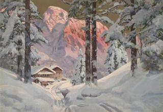 Alois Arnegger - Alpine chalets at dusk