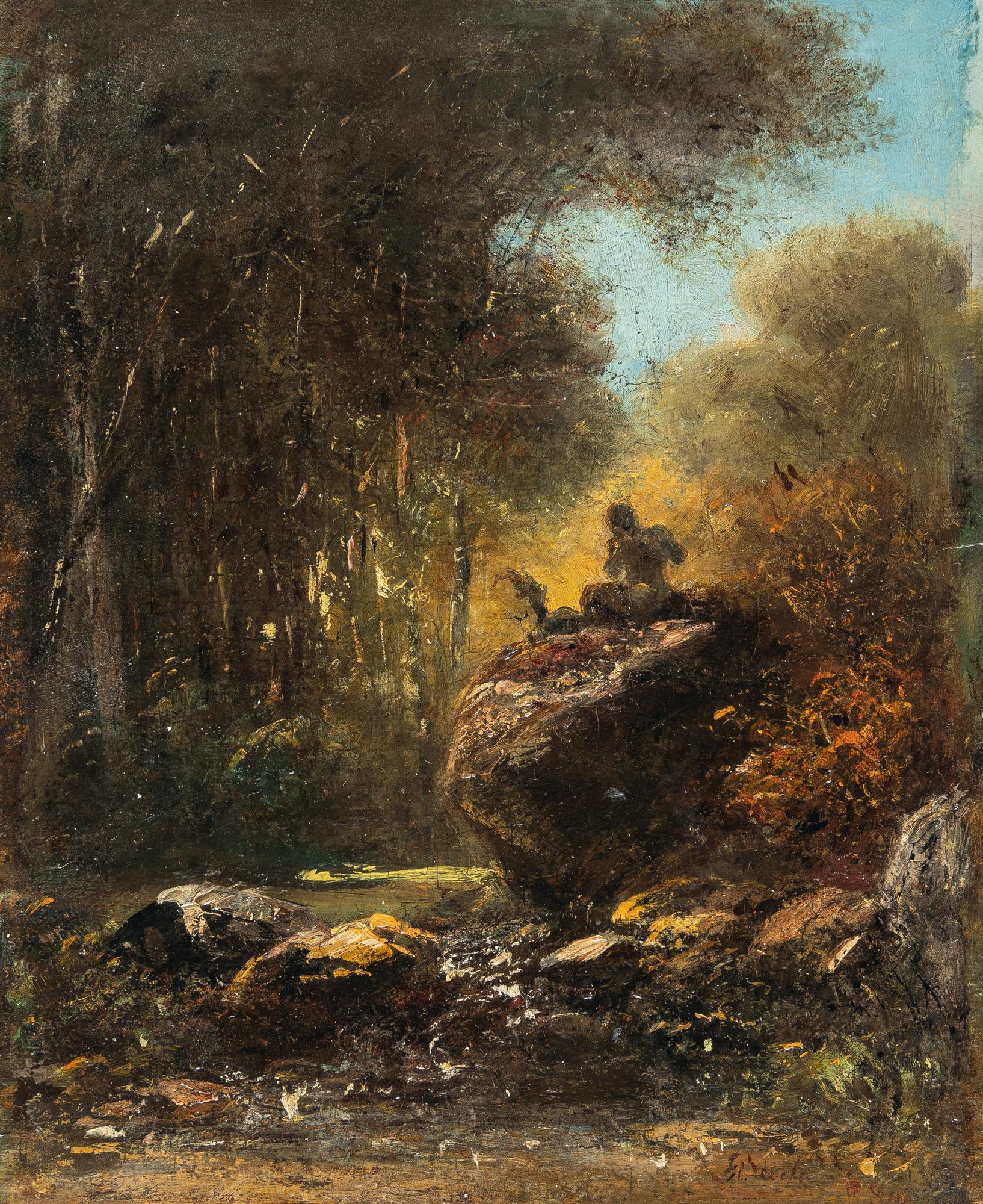 Alois Bach - Ein Faun, auf einem Fels sitzend