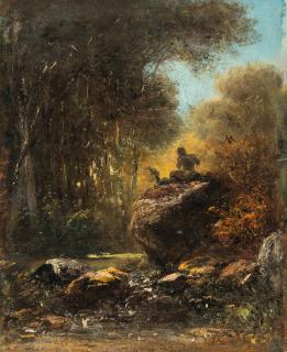 Alois Bach - Ein Faun, auf einem Fels sitzend