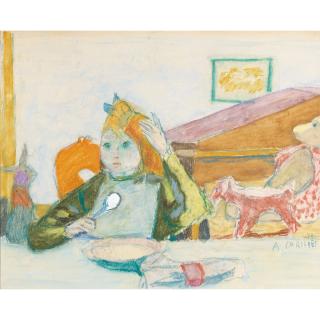 Alois Carigiet - Essendes Kind Mit Spielzeug, 1949 Eating Child With Toys, 1949