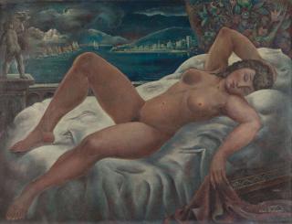 Alois Erbach - Recto: Liegender weiblicher Akt – Verso: Verschneite Landschaft.