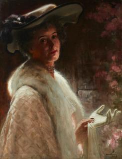 Aloïs Hans Schram - A portrait of a lady in white