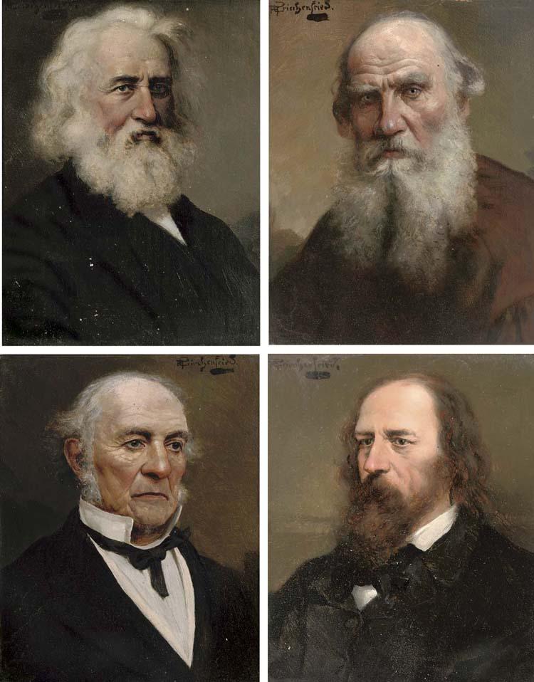 Alois Heinrich Priechenfried - Portrait of Alfred Lord Tennyson (1809-1892); Henry Wadsworth Longfellow (1807-1882); Leo Tolstoy (1828-1910); And William Gladstone (1809-1898)