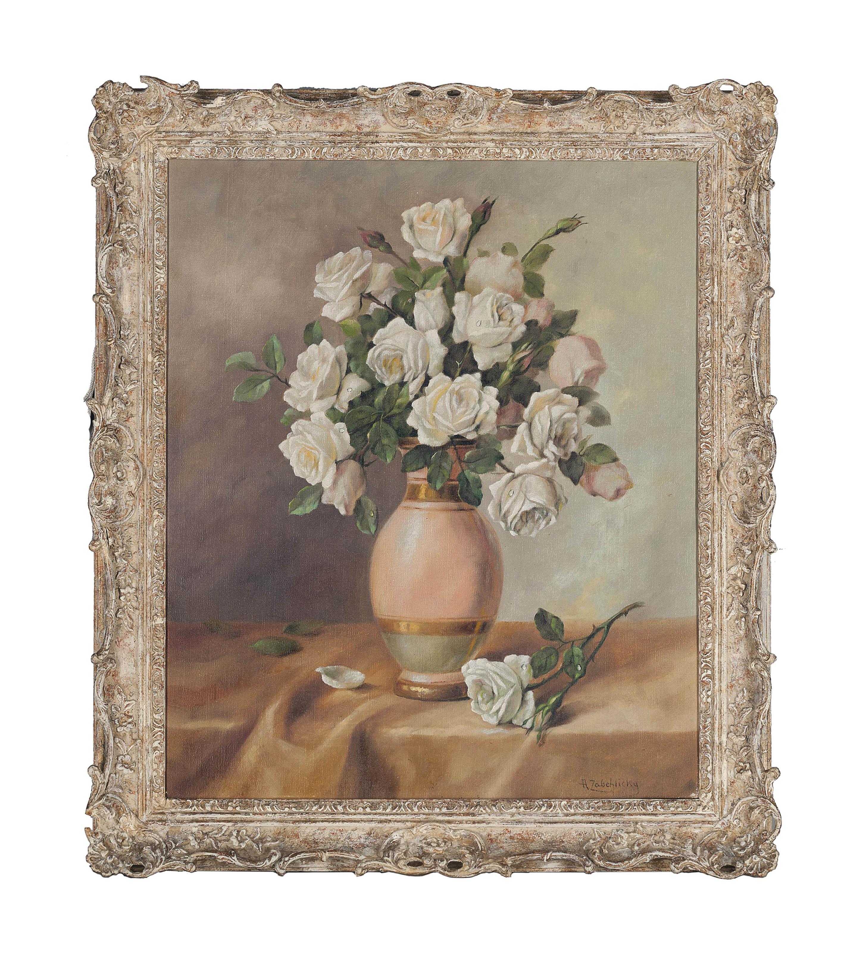 Alois Zabehlicky - Pink And White Roses In A Vase