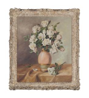 Alois Zabehlicky - Pink And White Roses In A Vase