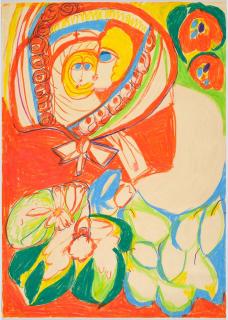 Aloïse Corbaz - Composition à deux visages avec fleurs. 1960–63.