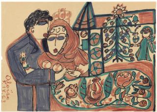 Aloïse Corbaz - Couple Jouxtant Une Église, 1963